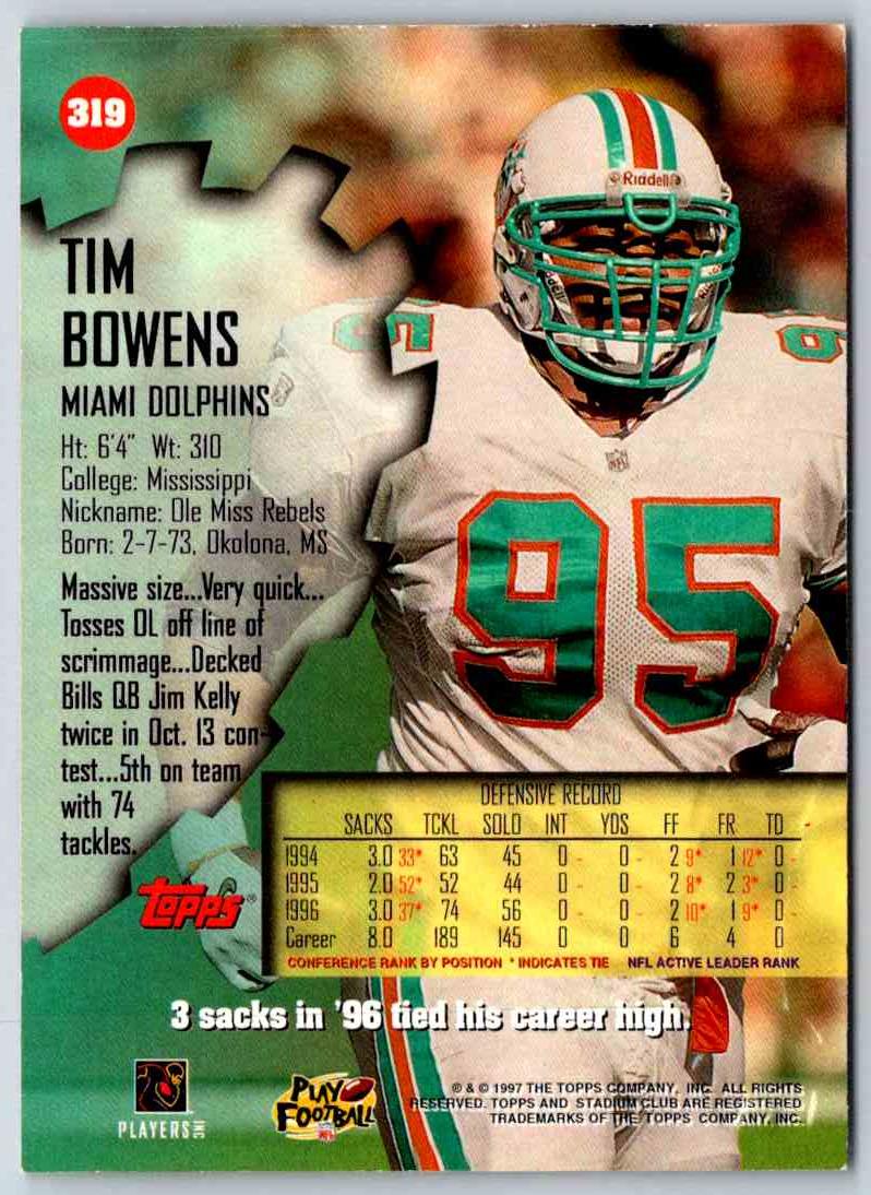 1997 Topps Stadium Club Football Tim Bowens