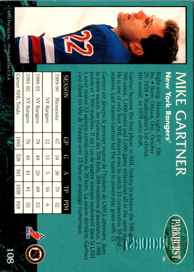 1992 Parkhurst Emerald Ice Mike Gartner