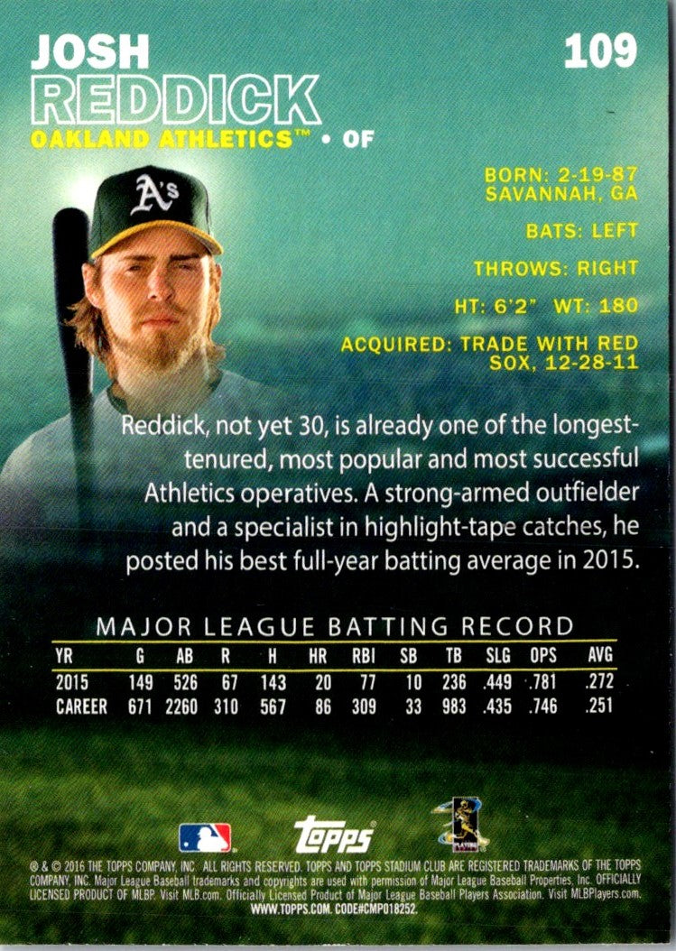 2016 Stadium Club Josh Reddick