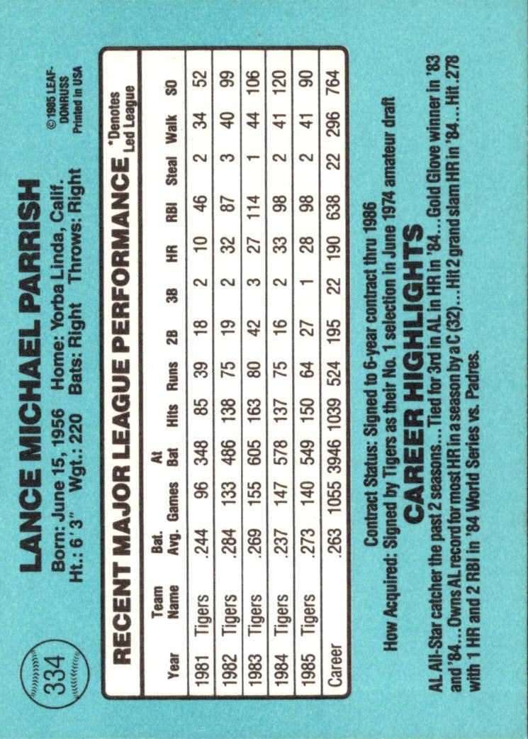 1986 Donruss Lance Parrish