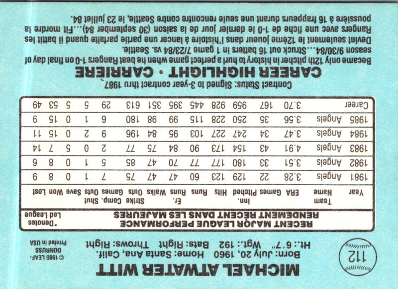 1986 Leaf Mike Witt