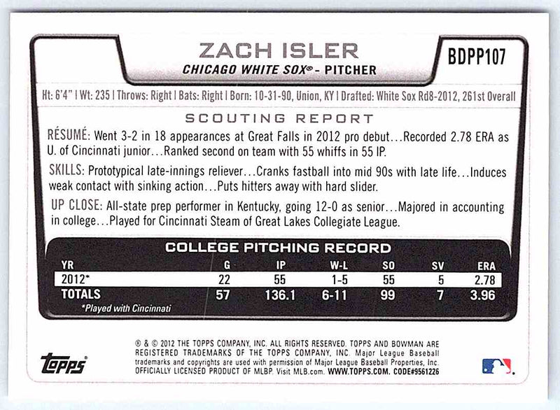 2012 Bowman Zach Isler