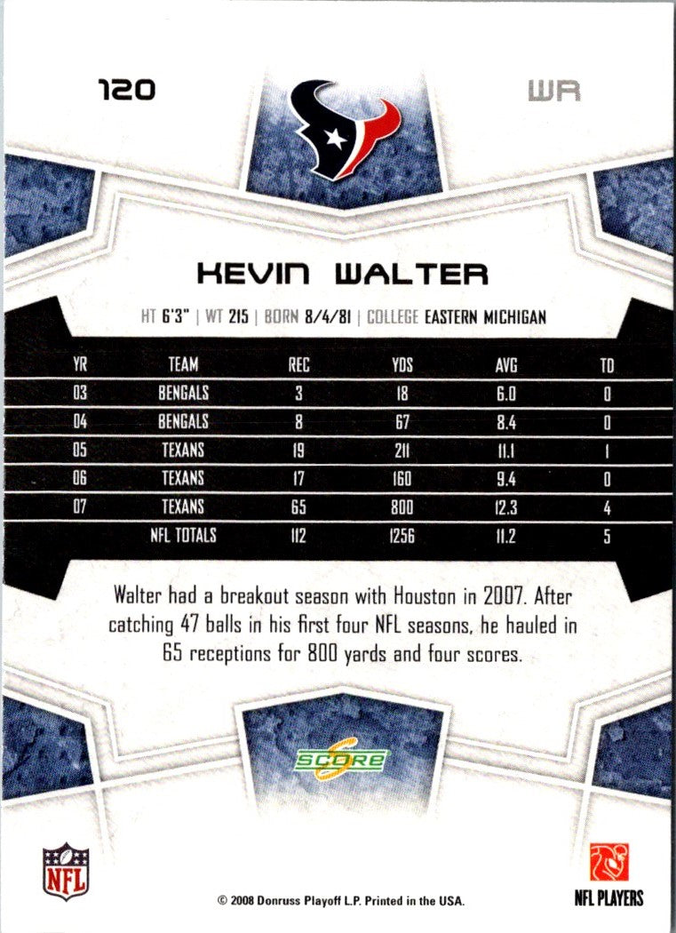 2008 Score Super Bowl XLIII Kevin Walter