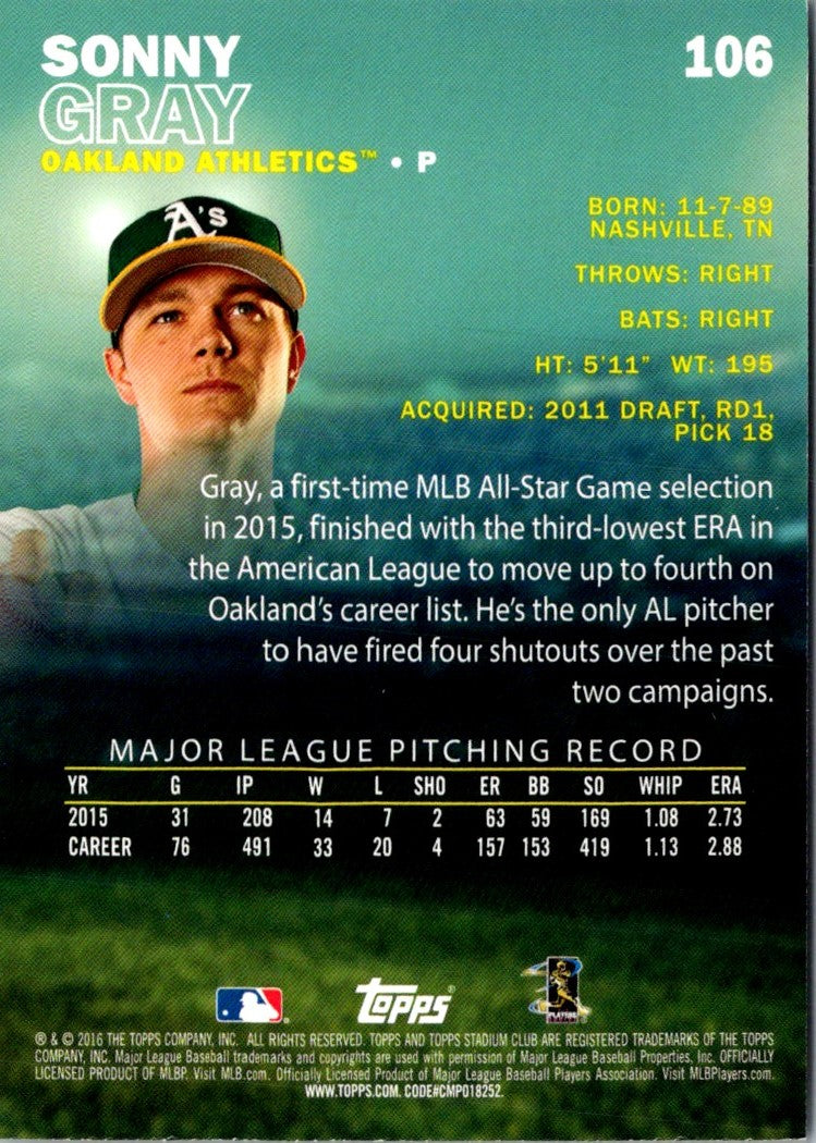 2016 Stadium Club Sonny Gray