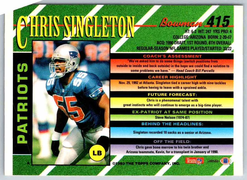 1993 Bowman Football Chris Singleton