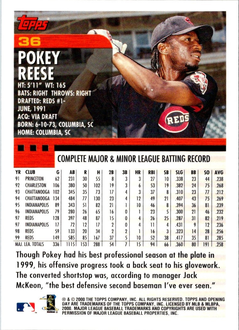 2000 Topps Opening Day Pokey Reese