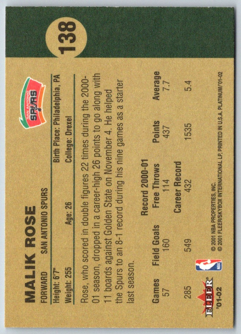 2001 Fleer Platinum Malik Rose