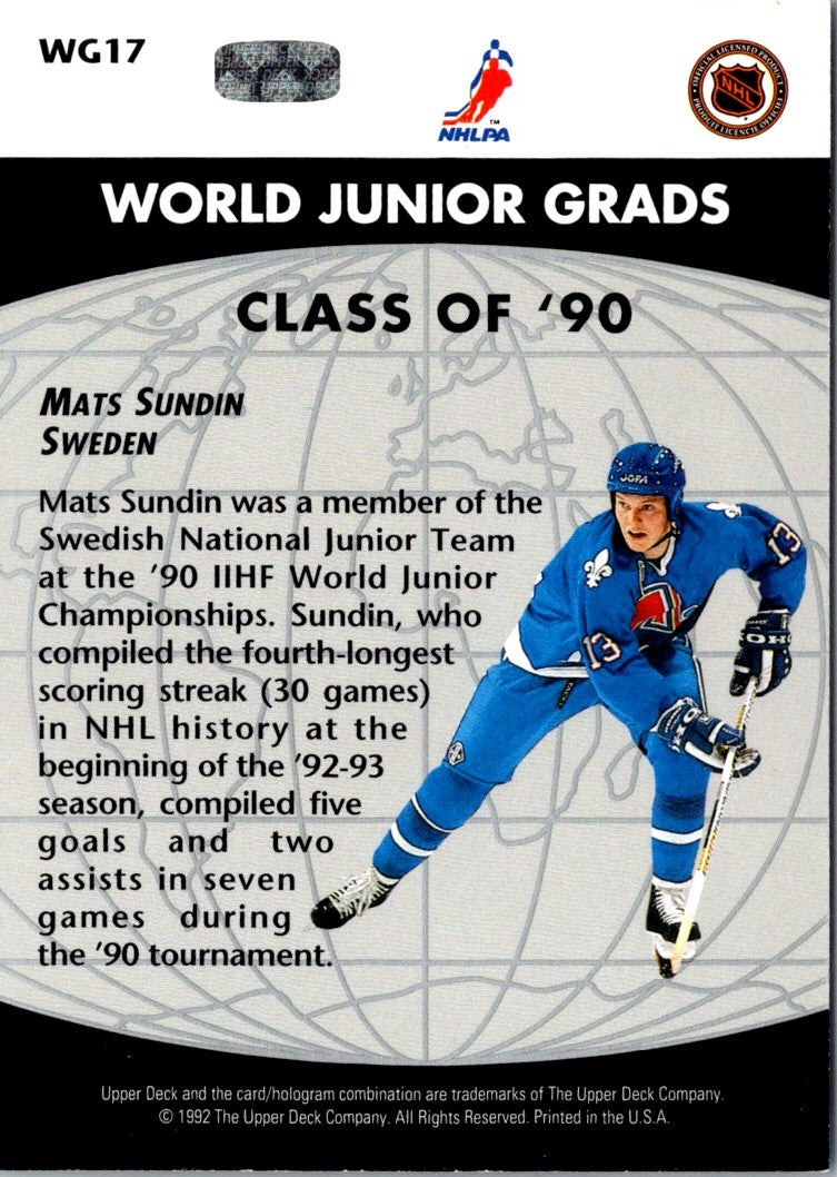 1992 Upper Deck World Junior Grads Mats Sundin