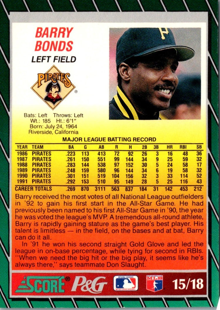 1992 Score Proctor and Gamble Barry Bonds