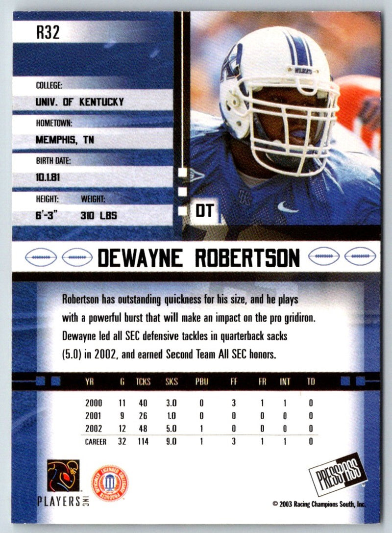 2003 Press Pass JE Retail DeWayne Robertson