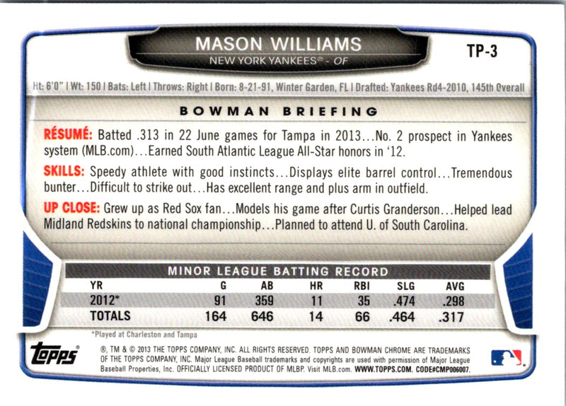 2013 Bowman Draft Picks & Prospects Chrome Top Mason Williams