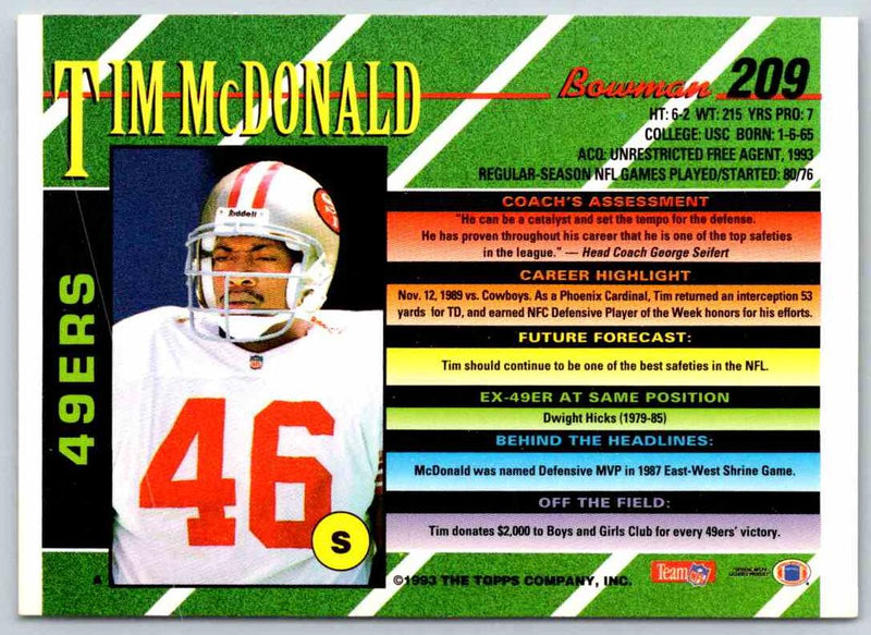 1993 Bowman Football Tim McDonald