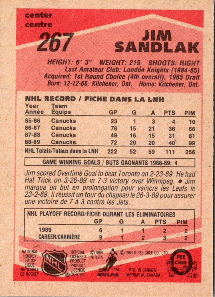 1989 O-Pee-Chee Jim Sandlak