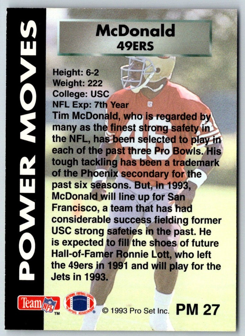 1993 Pro Set Power Moves Tim McDonald