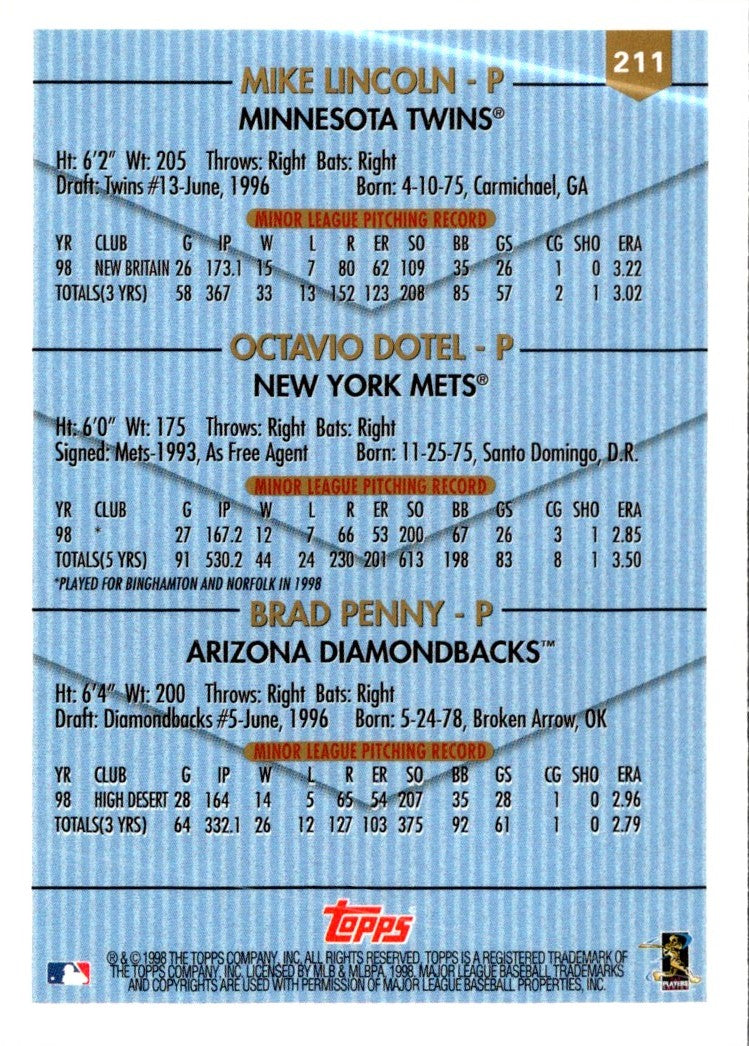 1999 Topps Mike Lincoln/Octavio Dotel/Brad Penny