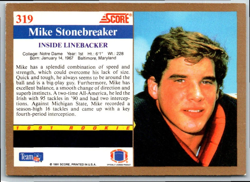 1991 Score Mike Stonebreaker