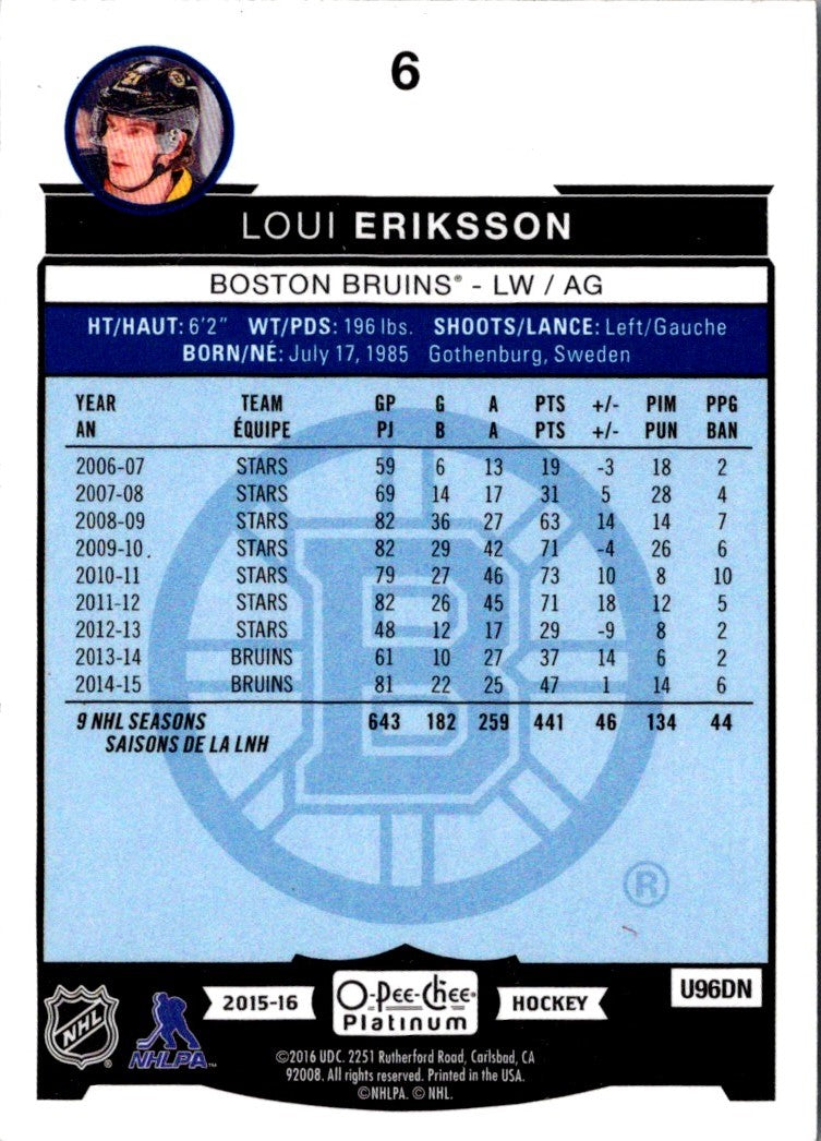 2015 O-Pee-Chee Platinum Loui Eriksson