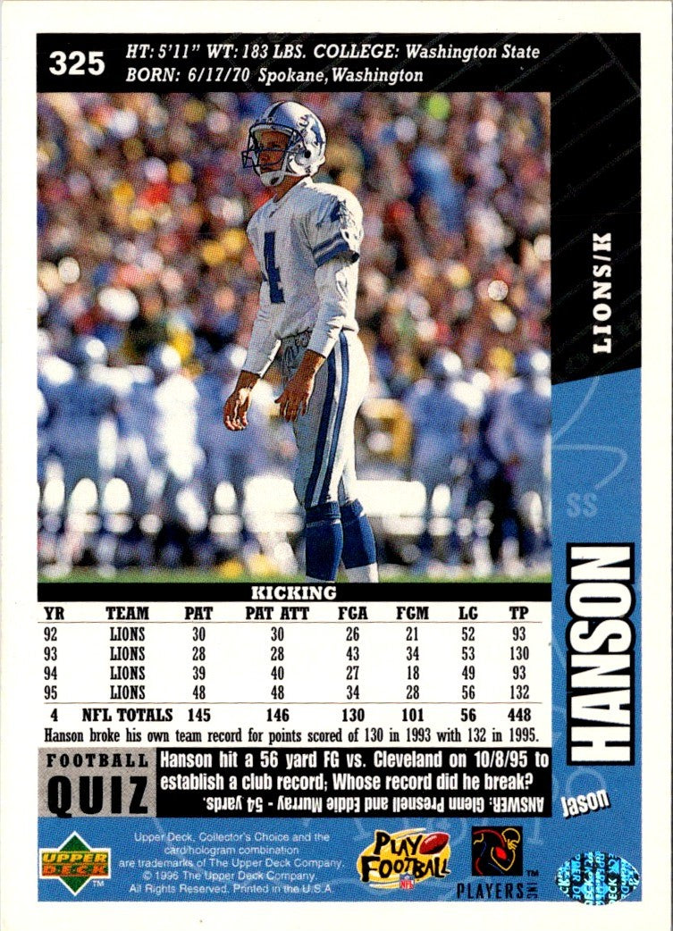 1996 Collector's Choice Jason Hanson