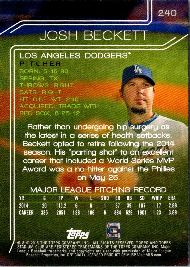 2015 Stadium Club Josh Beckett