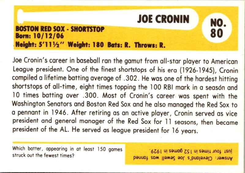 1980 SSPC HOF Joe Cronin