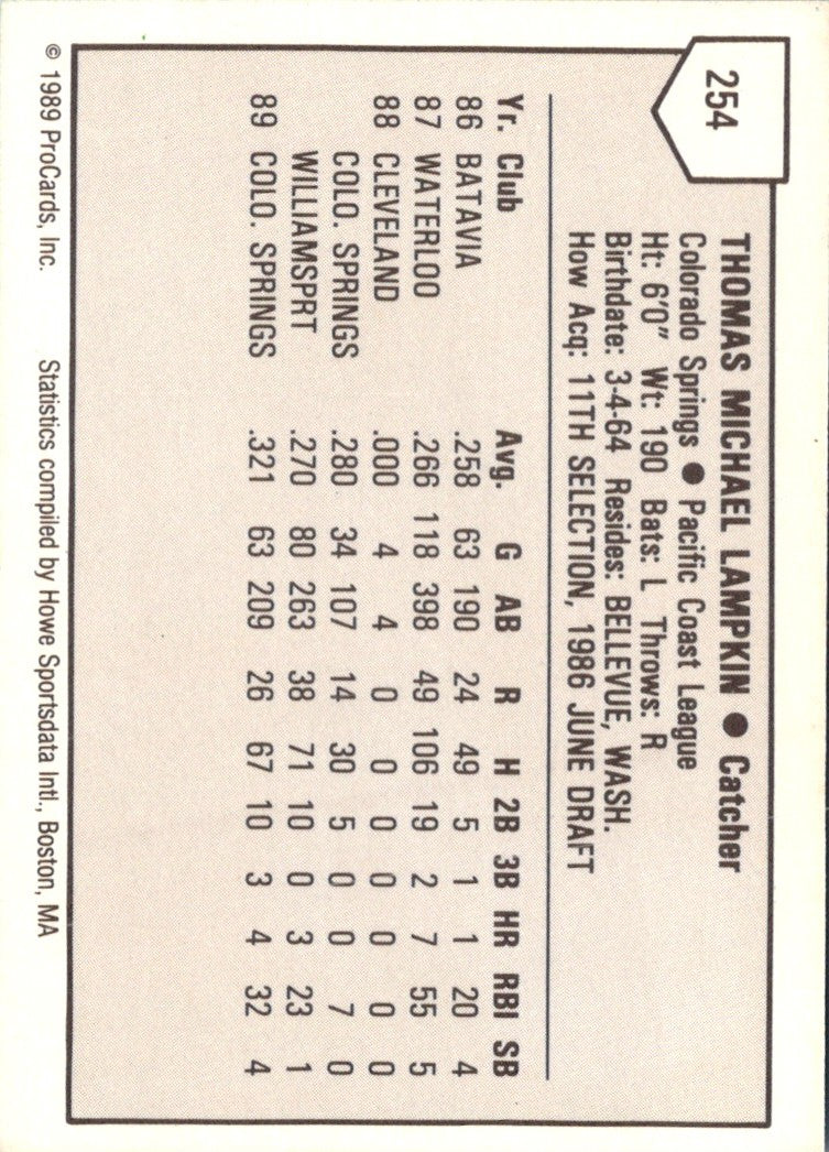 1989 ProCards Minor League Team Sets Tom Lampkin