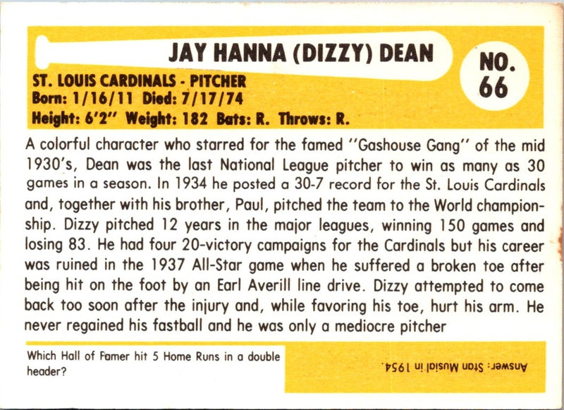 1980 SSPC HOF Dizzy Dean