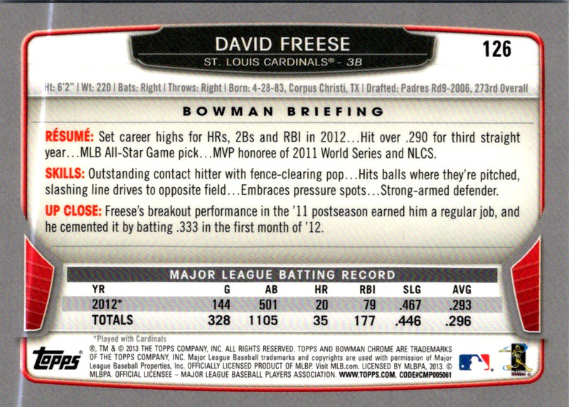 2013 Bowman Chrome David Freese