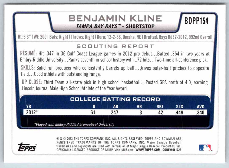 2012 Bowman Benjamin Kline