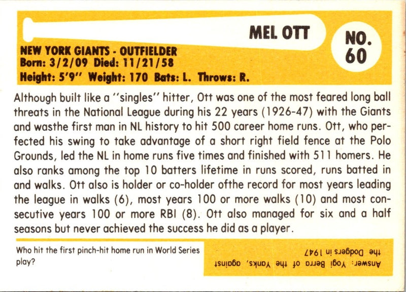 1980 SSPC HOF Mel Ott