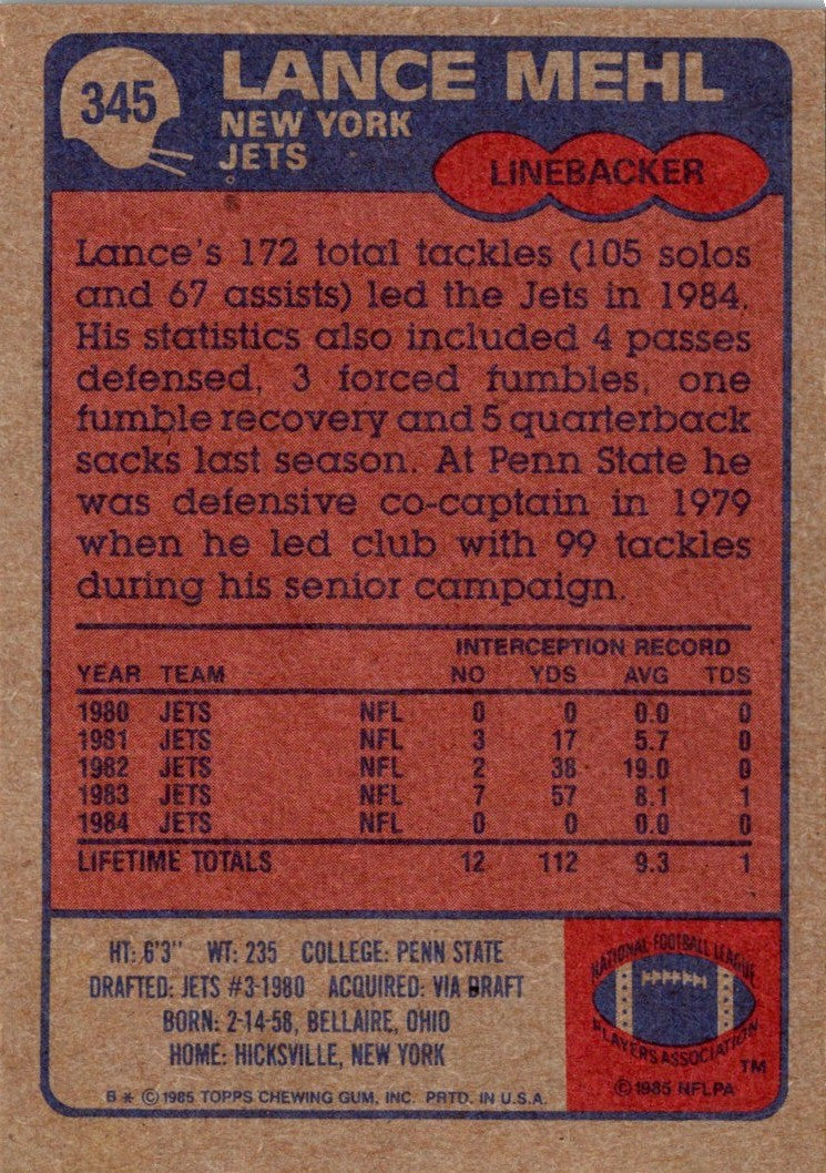 1985 Topps Lance Mehl