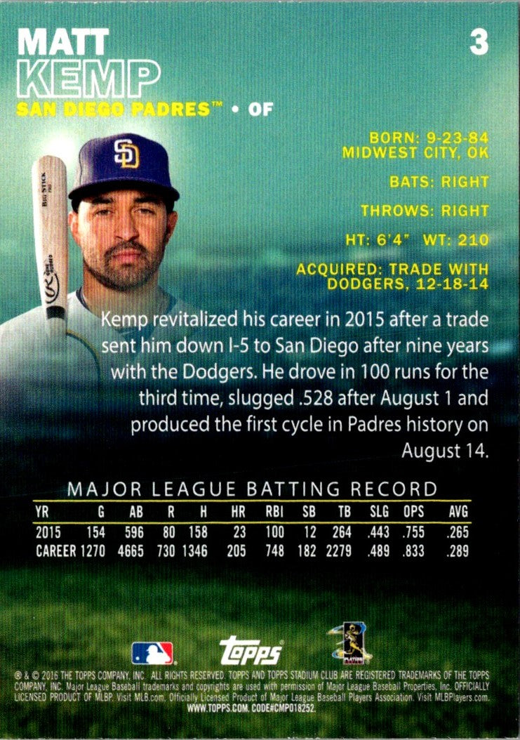 2016 Stadium Club Matt Kemp