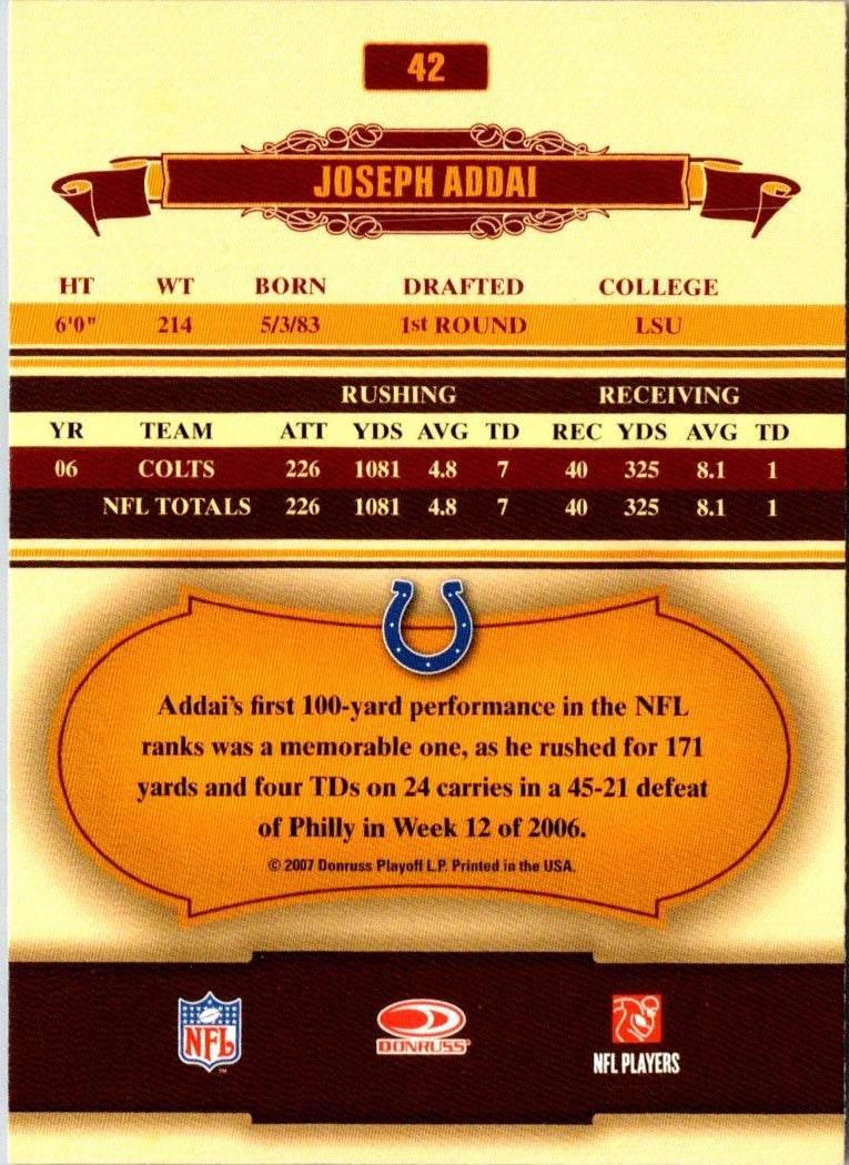 2007 Donruss Classics Joseph Addai