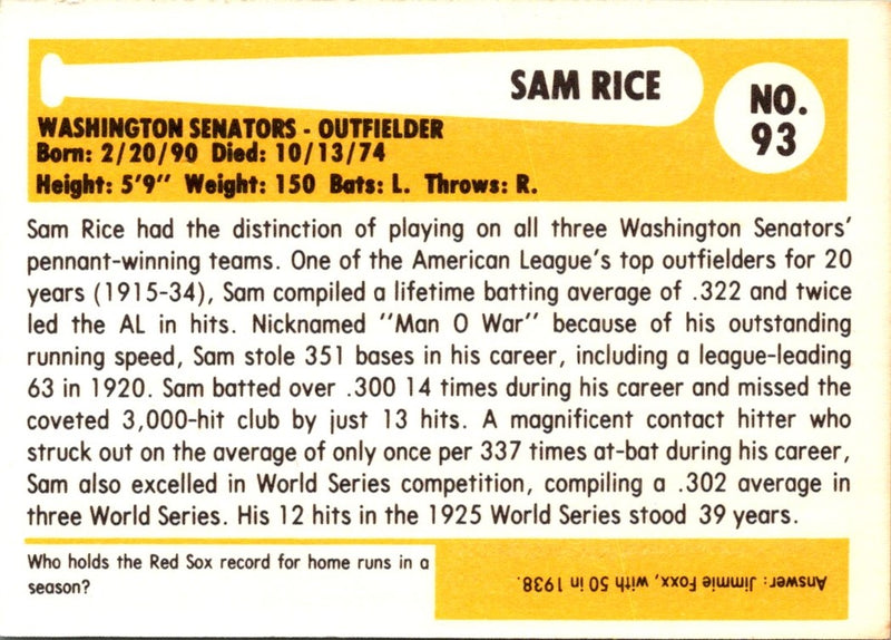 1980 SSPC HOF Sam Rice