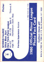 1980 TCMA Utica Blue Jays Sylverio Valdez #8