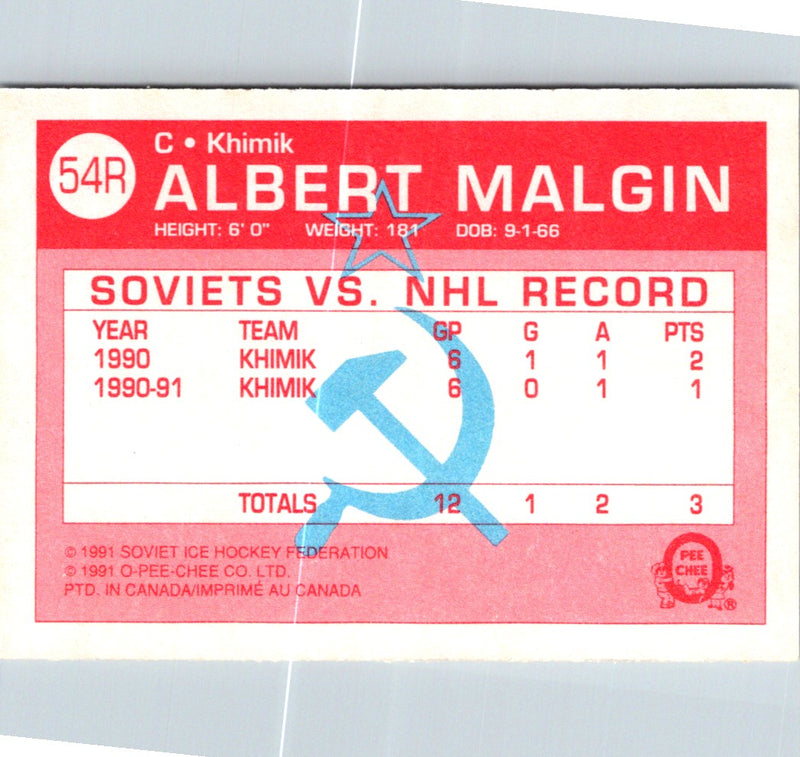 1991 O-Pee-Chee Central Red Army Albert Malgin