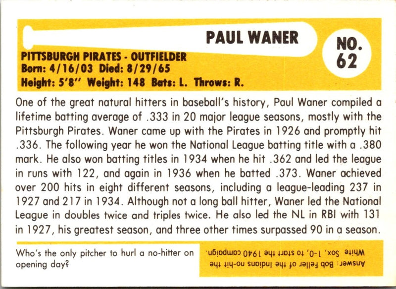 1980 SSPC HOF Paul Waner