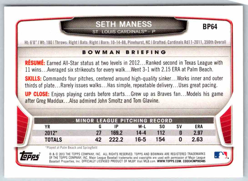 2013 Bowman Seth Maness