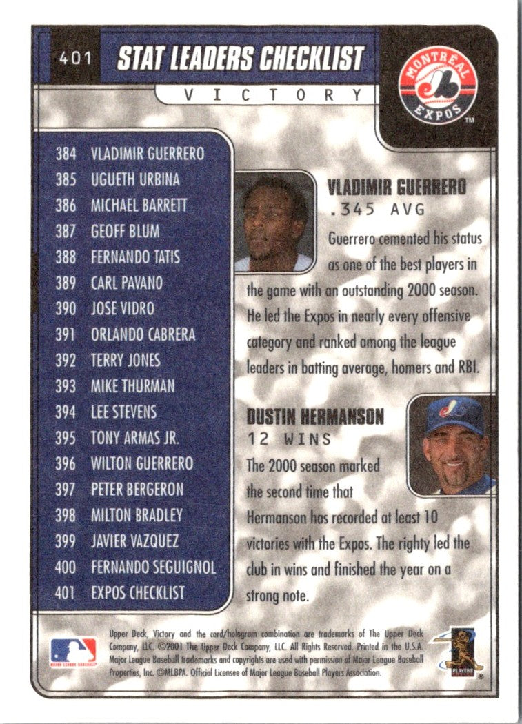 2001 Upper Deck Victory Vladimir Guerrero/Dustin Hermanson