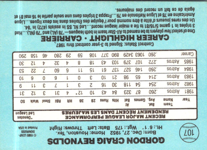 1986 Leaf Craig Reynolds