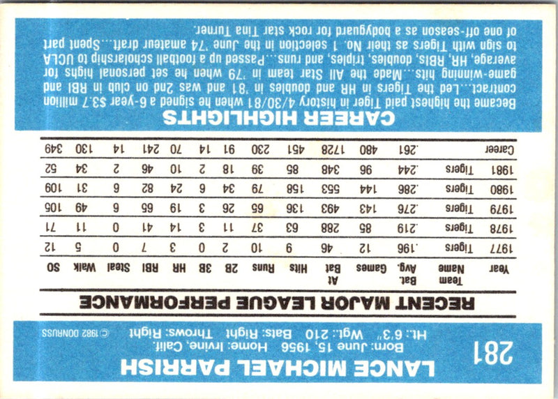 1982 Donruss Lance Parrish