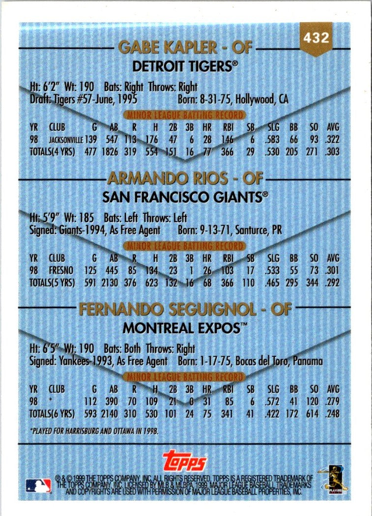 1999 Topps Gabe Kapler/Armando Rios/Fernando Seguignol