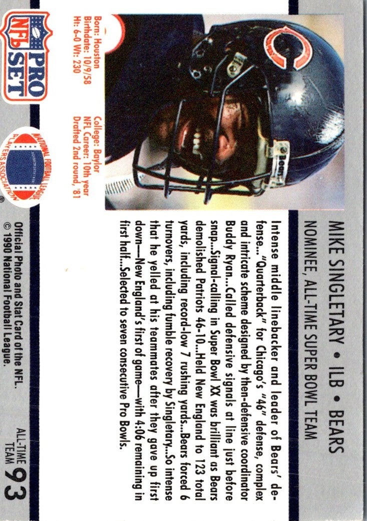 1990 Pro Set Super Bowl 160 Mike Singletary