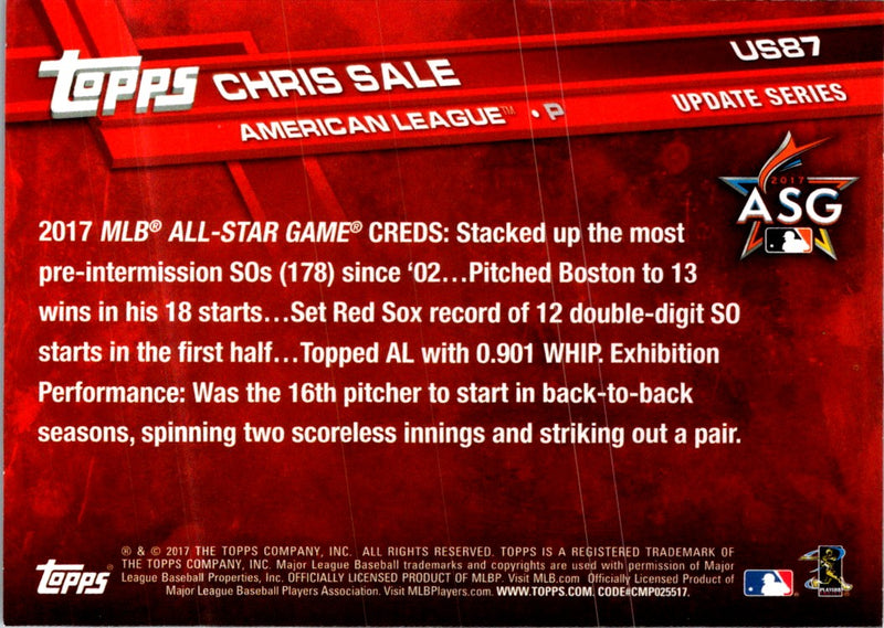 2017 Topps Update Chris Sale