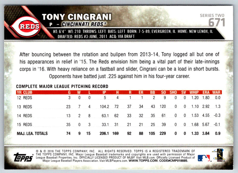 2016 Topps Tony Cingrani