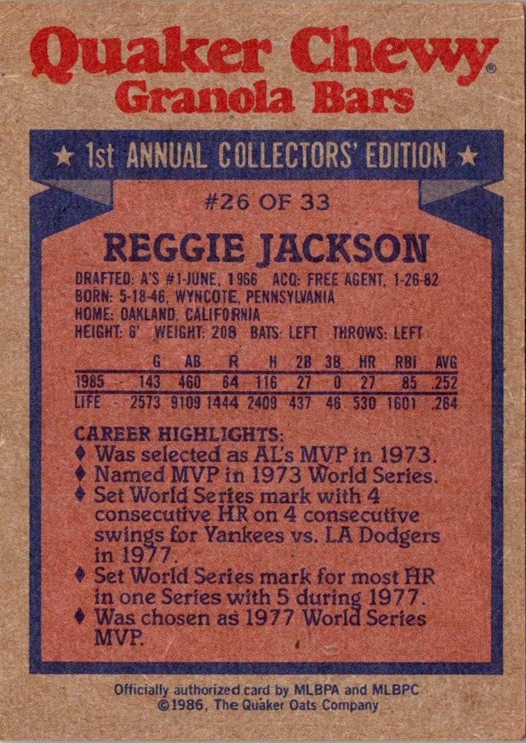 1986 Topps Quaker Granola Reggie Jackson