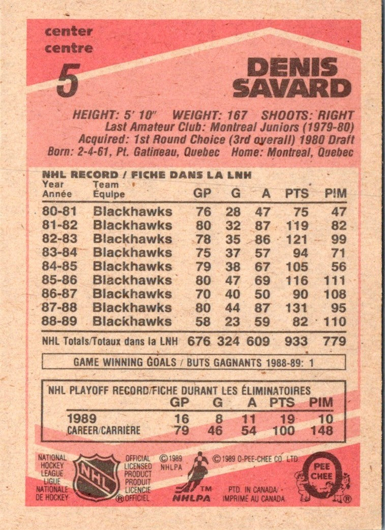 1989 O-Pee-Chee Denis Savard