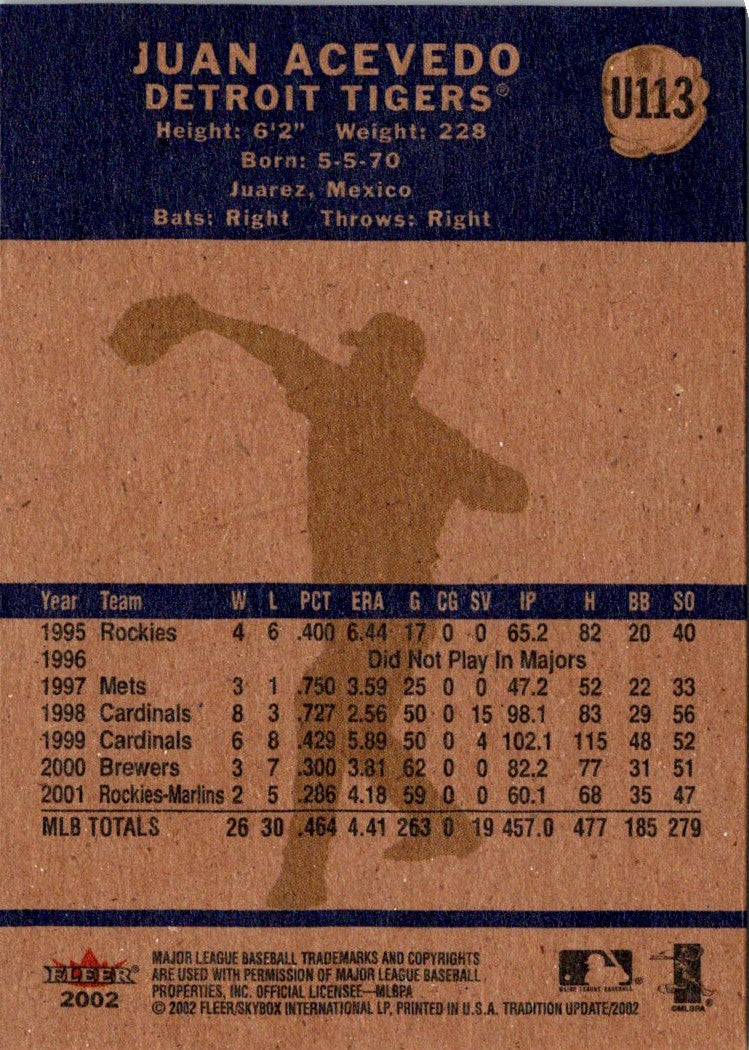 2002 Fleer Tradition Update Juan Acevedo