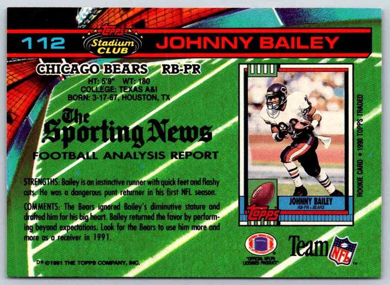 1991 Topps Stadium Club Football Johnny Bailey