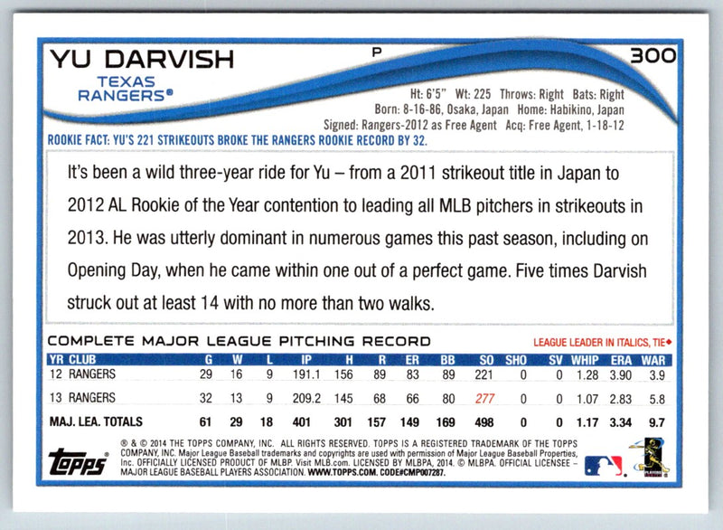 2014 Topps 1st Edition Yu Darvish