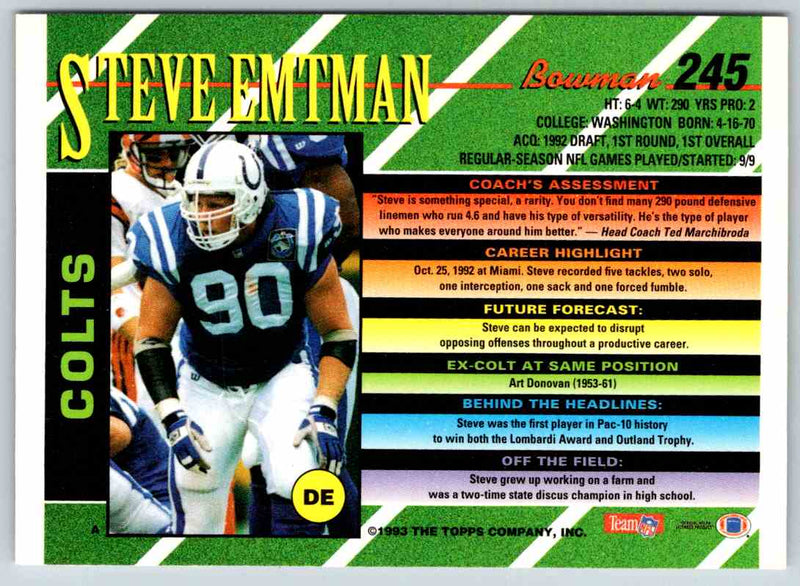 1993 Bowman Football Steve Emtman